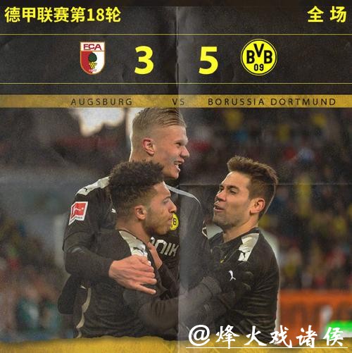 德甲-哈兰德替补首秀戴帽 多特5-3逆转奥格斯堡